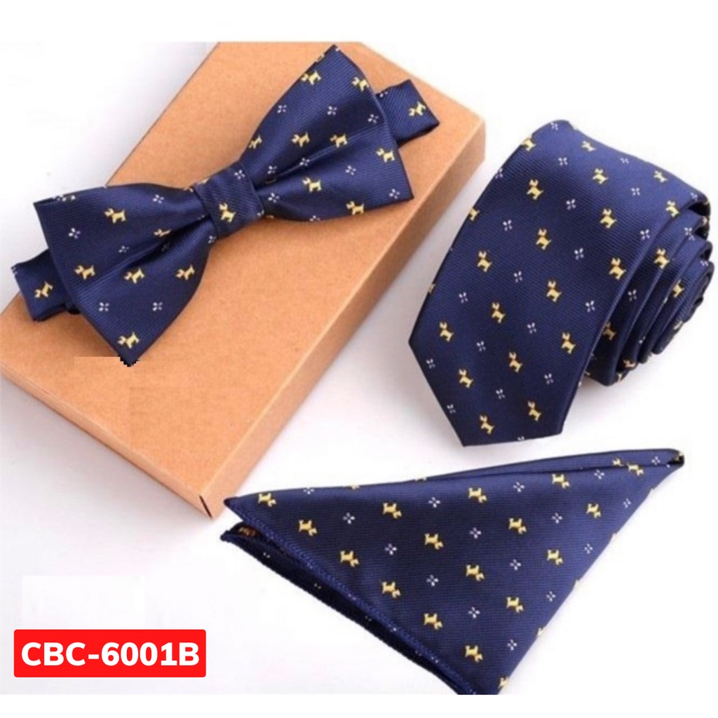 Combo 3 món Cà vạt 6cm, Nơ cài áo, Khăn cài túi áo vest Nam thời trang, cravat chú rể, dự tiệc, chụp ảnh, công sở CBC