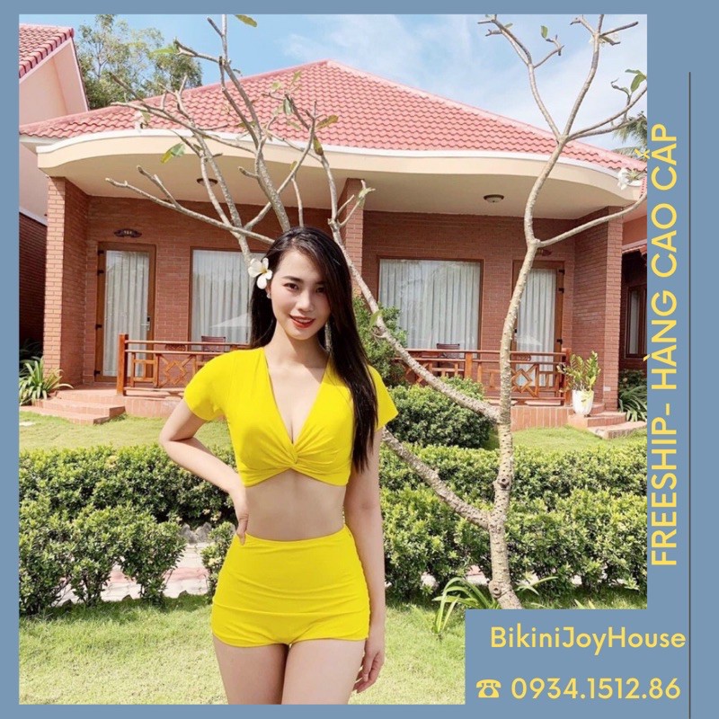 [ ẢNH THẬT+ CÓ SẴN] Bikini vàng lưng cao kín đáo che bụng | BigBuy360 - bigbuy360.vn