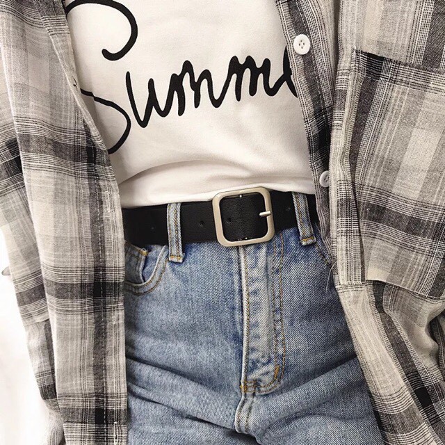 Dây lưng nam nữ unisex Simsimshop mặt vuông TL003 dây nịt thắt lưng nữ nam bản to da đẹp học sinh viên đục sẵn lỗ nhỏ