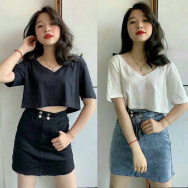 ÁO THUN CROPTOP CỔ V (chất đẹp) | BigBuy360 - bigbuy360.vn