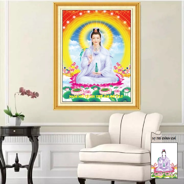 Tranh đính đá phật bà quan âm KT:50x65cm,tranh gắn đá chưa đính