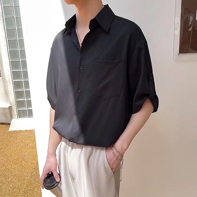 Áo Thun Polo Tay Ngắn Cổ Polo Màu Đen Phong Cách Hàn Quốc Dành Cho Nam