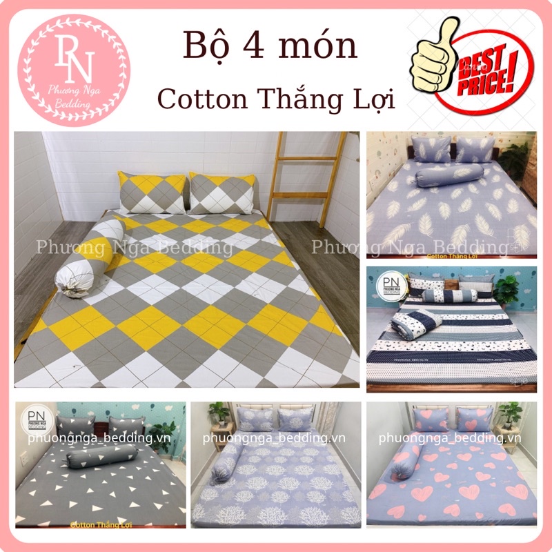 Bộ Drap Cotton Thắng lợi hàng chuẩn có in Logo (4 món)