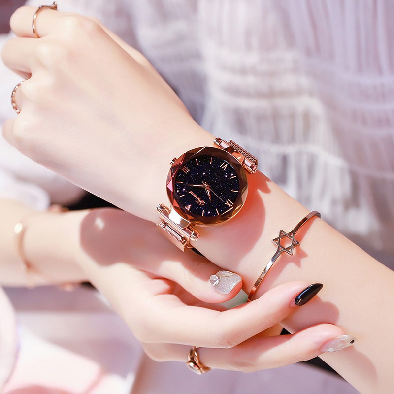 Đồng hồ nữ dây thép lưới nam châm mặt hình bông hoa thời trang cho học sinh sinh viên