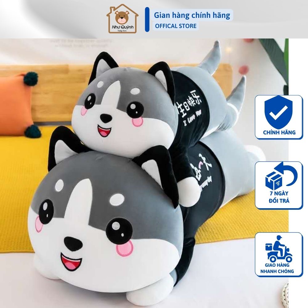 Gấu Bông Chó, Mèo Husky, Alaska 100% Bông Gòn Cao Cấp - Vải Nhung Co Dãn 4 Chiều size 90cm 1m1 1m3