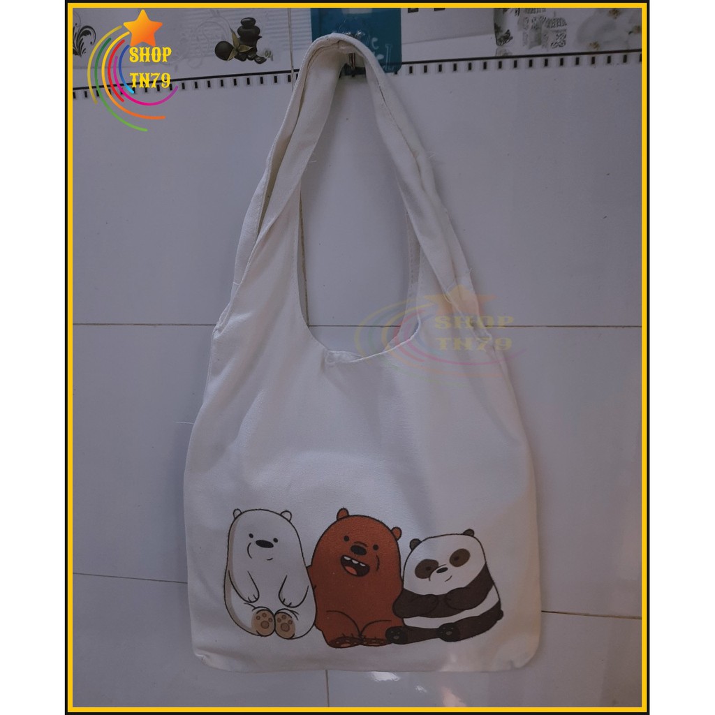 Túi đeo vai thời trang vải canvas mềm loại to đi hoc , đi chơi , đi làm đều rất đẹp - 3 BẠN GẤU