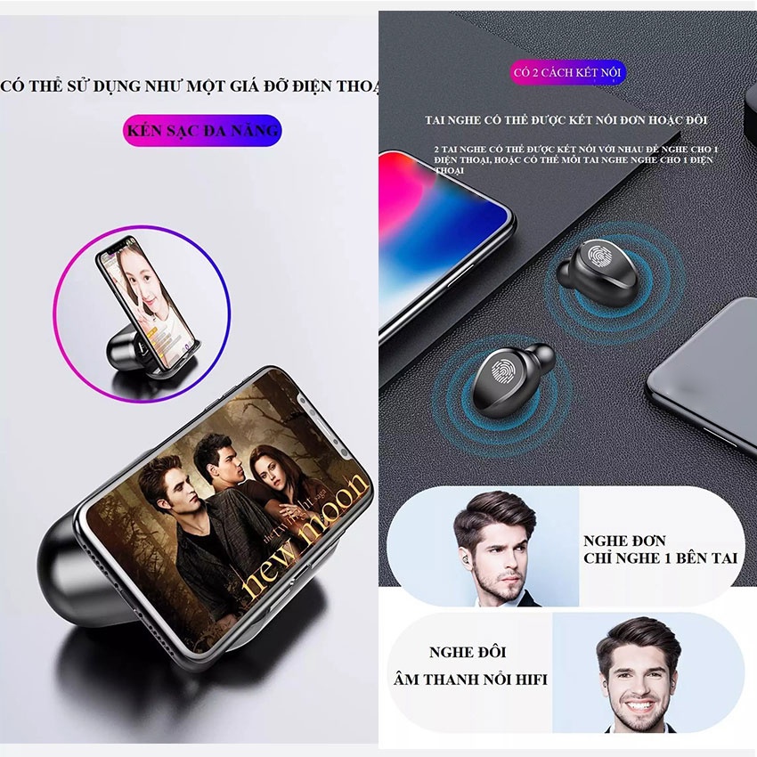 [TẶNG BAO TAY GAME]Tai nghe Bluetooth F95, F9 Pro  cảm ứng không dây chống nước IPX7, chống ồn tích,  hợp sạc dự phòng