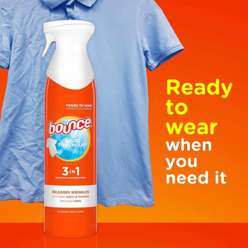Xịt Thơm Là Phẳng Quần Áo BOUNCE Rapid Touch-up 3 in 1 Everyday Clothing Spray 275g