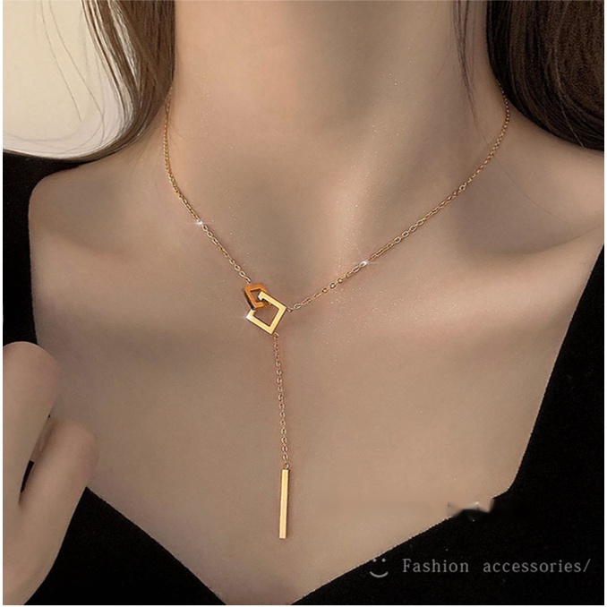 Vòng cổ mạ vàng 14k mặt vuông phong cách Hàn Quốc tinh tế nữ tính