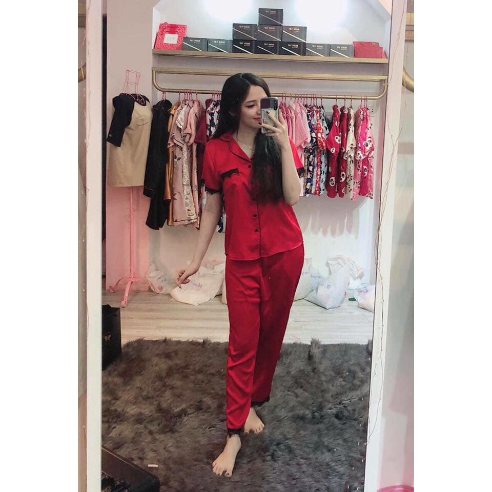 Set  Đồ Bộ Pizama Nữ Mặc Nhà Lụa Cao Cấp Phối Ren Cực Đẹp Cực Sang Kèm Hình Thật Tự Chụp