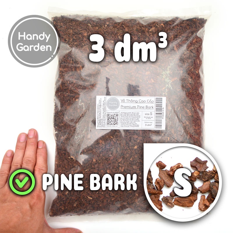 3dm³ Vỏ Thông Premium Pine Bark, nhiều size 2-5mm 5-10mm 10-20mm 20-30mm 30-50mm | Handy Garden
