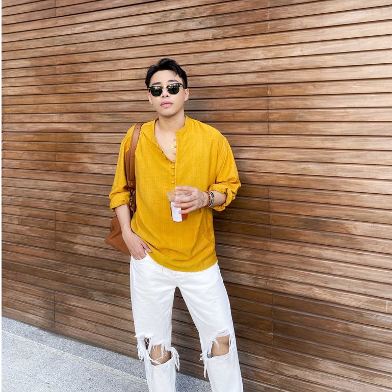 Áo sơ mi linen dài tay cổ tàu thêu hoạ tiết SS21 UNCLÉ Unfinish Logo Shirt | BigBuy360 - bigbuy360.vn
