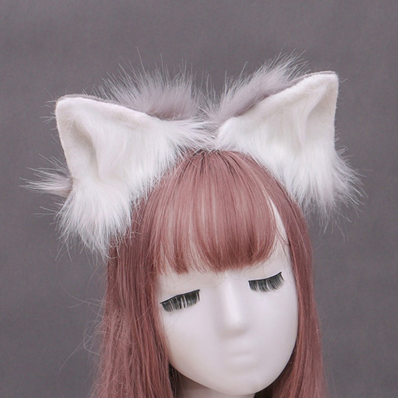 Băng Đô Tai Sói Phối Lông Màu Sắc Tương Phản Phong Cách Lolita