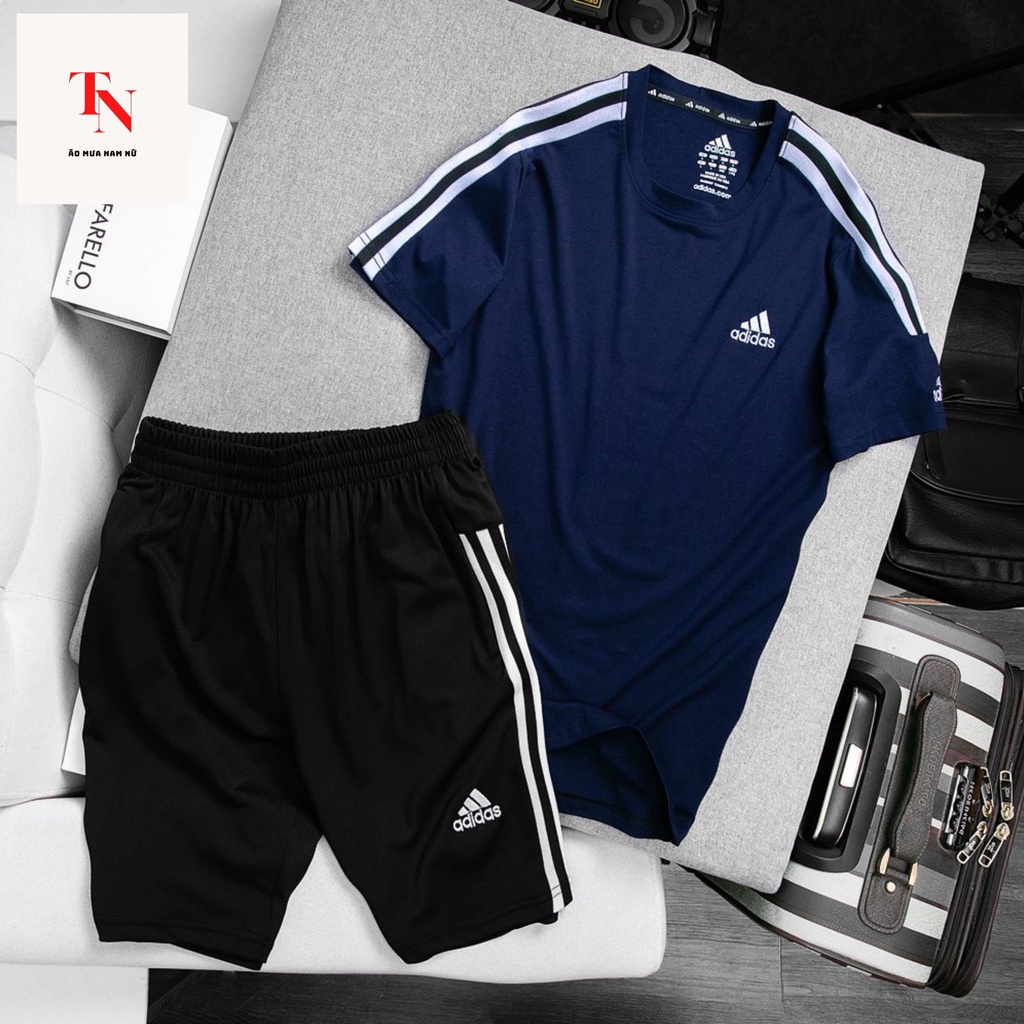 Đồ bộ nam cao cấp, bộ thể thao nam  Adidas chất cotton cộc tay cổ tròn thoáng mát, thấm hút nhanh H02 - Tình Ngọc Store