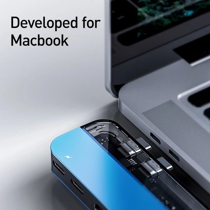 Chuyển đổi Hub 5 trong 1 dùng cho Macbook, iPad Pro thương hiệu cao cấp Baseus CAHUB-TD0G: Màu Xanh