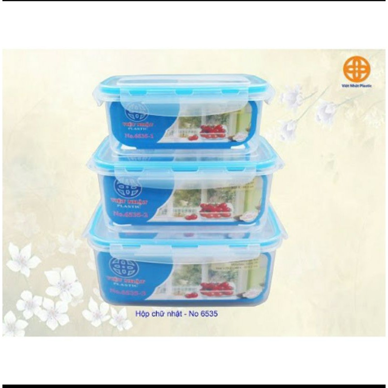 Hộp đựng, trữ thực phẩm chữ nhật hàng Việt Nhật. COMBO 3 HỘP TRỮ THỰC PHẨM