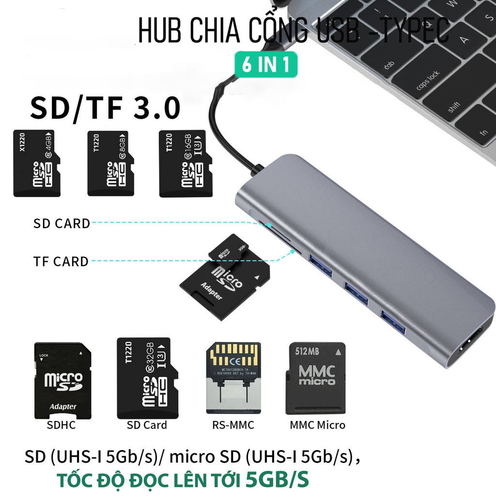 Hub Type C C8 đa năng 8 cổng, cổng LAN Gigabit RJ45 tốc độ truyền mạng 100Mbps - Hub chuyển đổi macboook C6 | BH 2 Năm