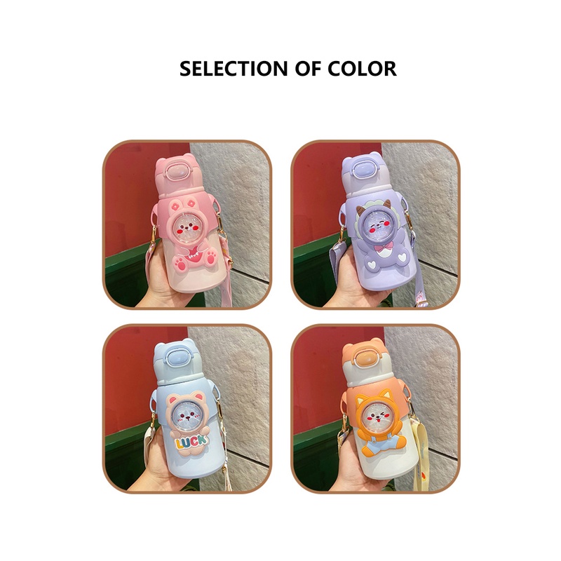 520Ml Trẻ Em Giữ Nhiệt Màu Có Ống Hút Trẻ Em Bé Trai Và Bé Gái Hoạt Hình Ống Hút Nước Cốc Có Miếng Dán Cho Tiểu học Sinh Trường Firstonly