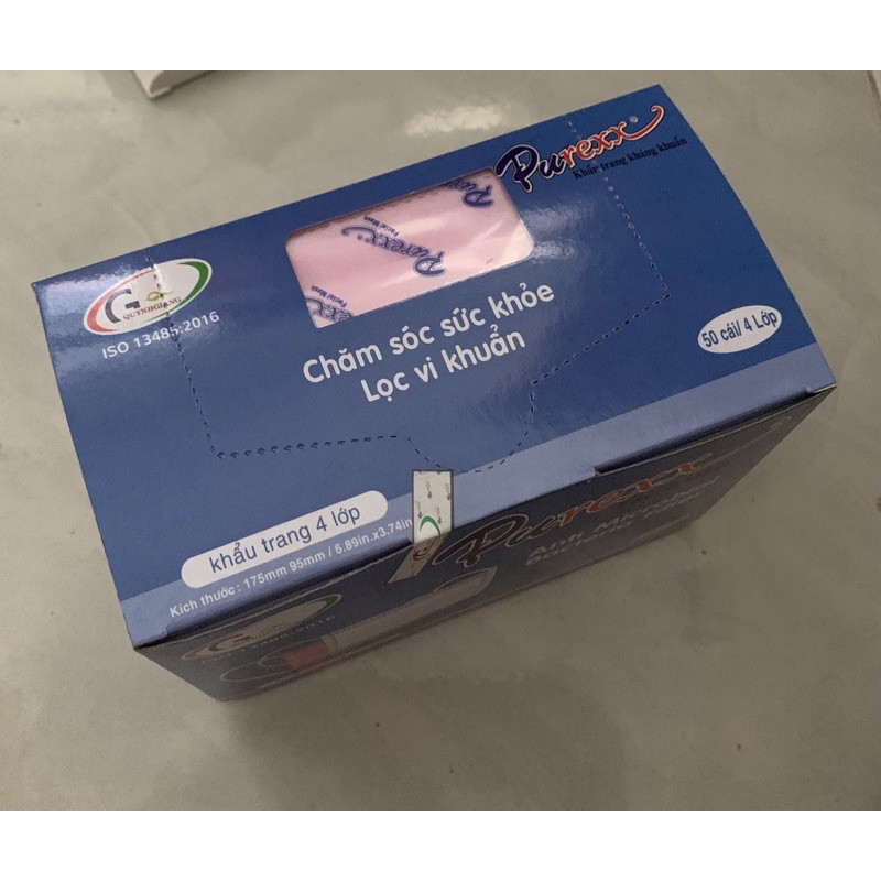 Khẩu trang y tế loại dày mịn 4 lớp kháng khuẩn Purexx - Vải không dệt, không xù lông, chống khói bụi, ngăn khuẩn