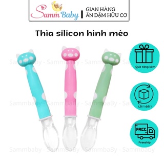 Thìa silicon đầu mèo cho bé ăn dặm, thìa ăn dặm đầu mèo Sammbaby