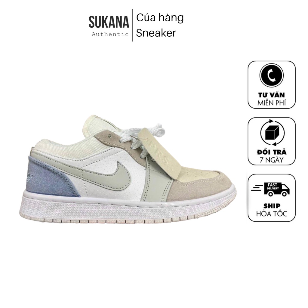 Giày Jordan 1 Trắng Xám, JD1 Cổ Thấp Gót Xanh Cao Cấp HOT HIT 2021