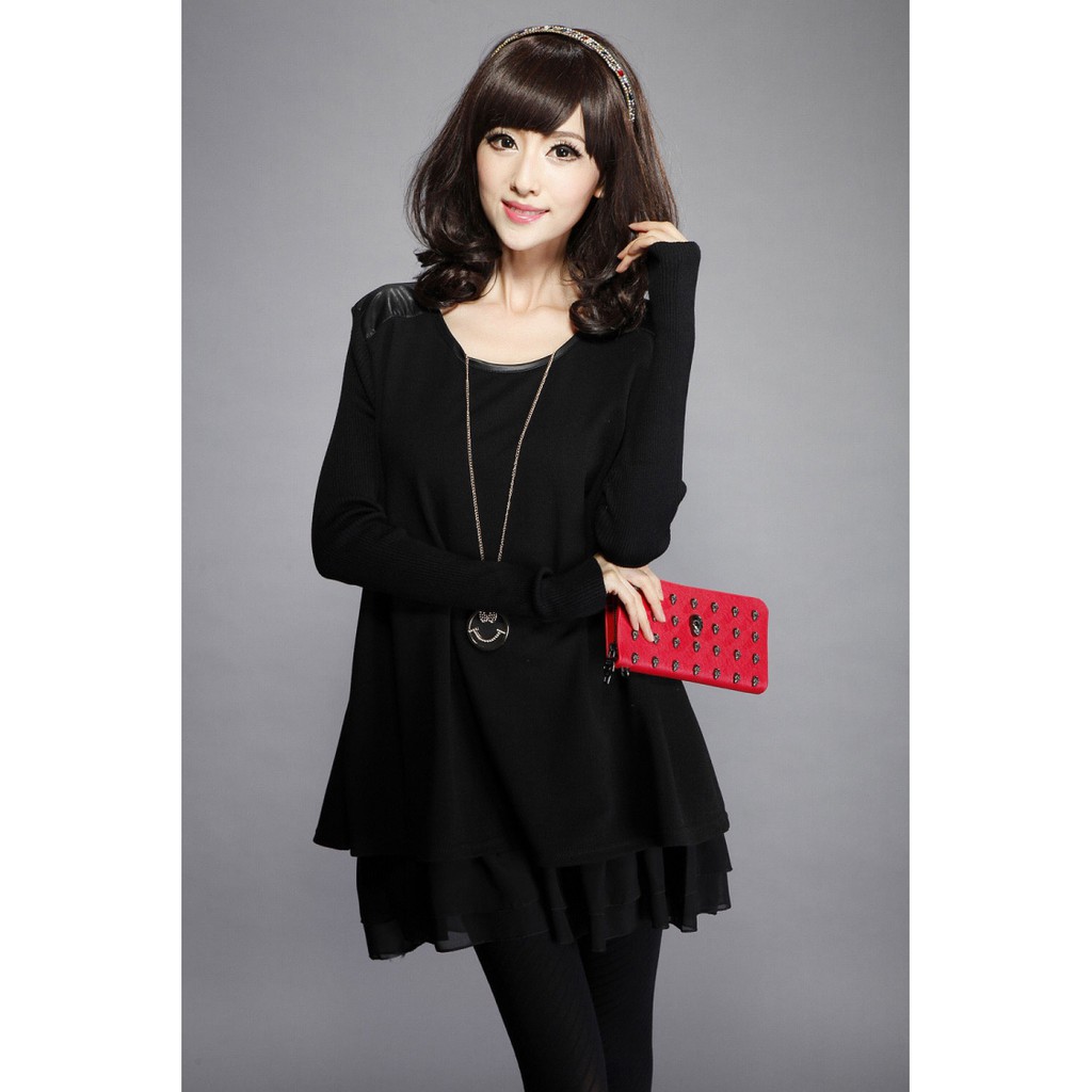 Freeship 40k đơn 99k tại HN & HCM - Đầm bầu dạ nỉ tay len -DB021