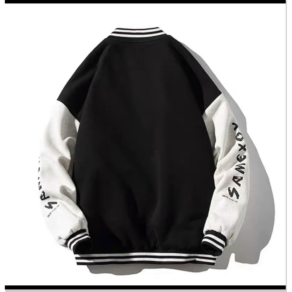 Áo Khoác Hoodie Bóng Chày Nút Bấm 2 Màu Trắng- Đen