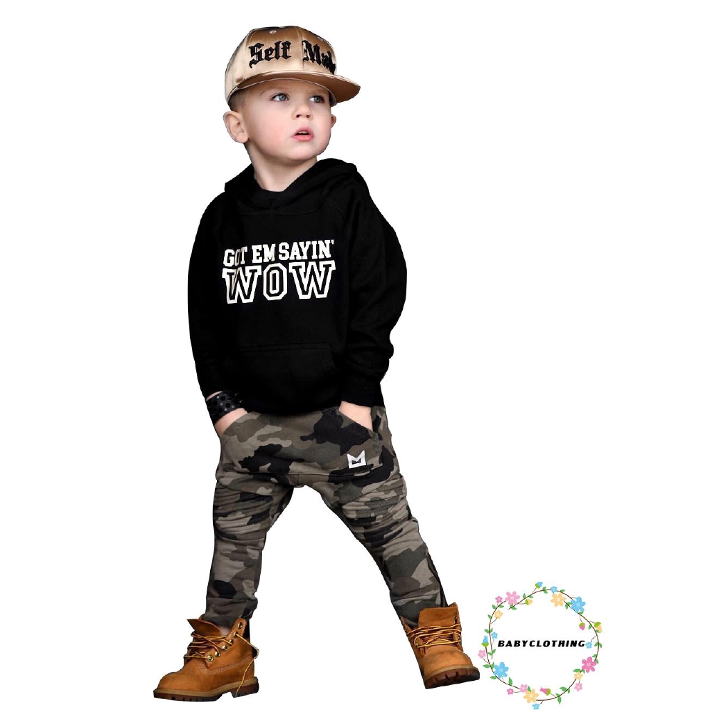 Set áo hoodie tay dài có mũ trùm + quần dài họa tiết rằn ri dễ thương cho bé trai