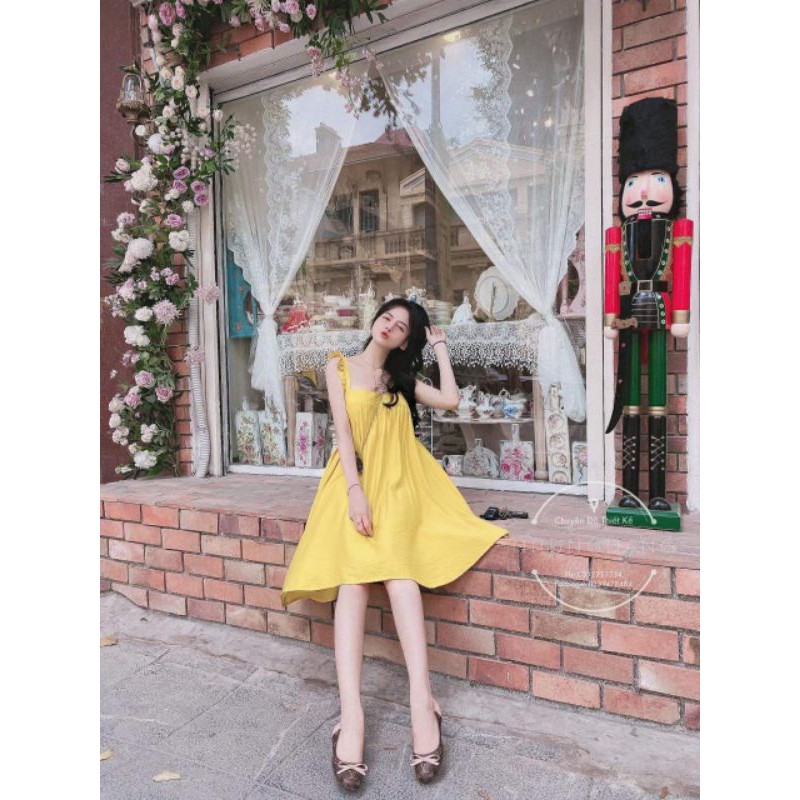 Đầm suông 2 dây phối bèo👗👗