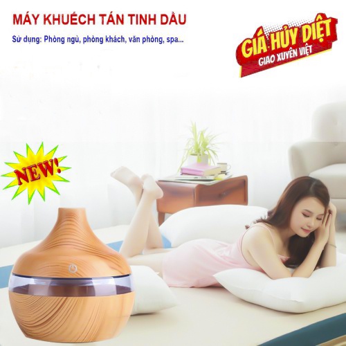 Máy Xông Tinh Dầu Khuếch Tán Phun Sương Tạo Ẩm Tỏa Hương Thơm Aroma 330ml Có Đèn Led 7 Màu Cho Phòng Ngủ Diệt Vi Khuẩn