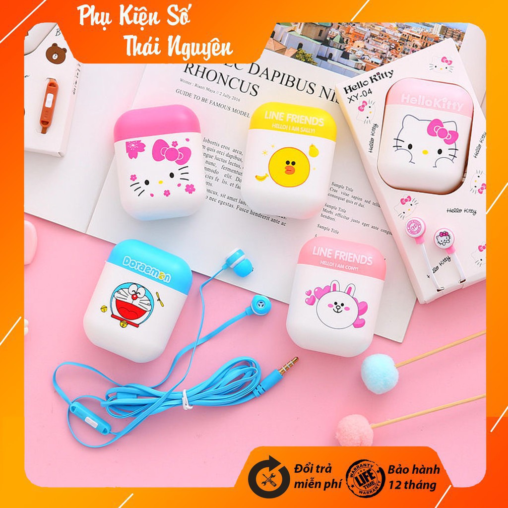 Tai nghe nhét tai thời trang Hàn Quốc cực cute có míc vịt saly-doremon- thỏ cony ( Tặng hộp dựng) -Hồng Anh Case