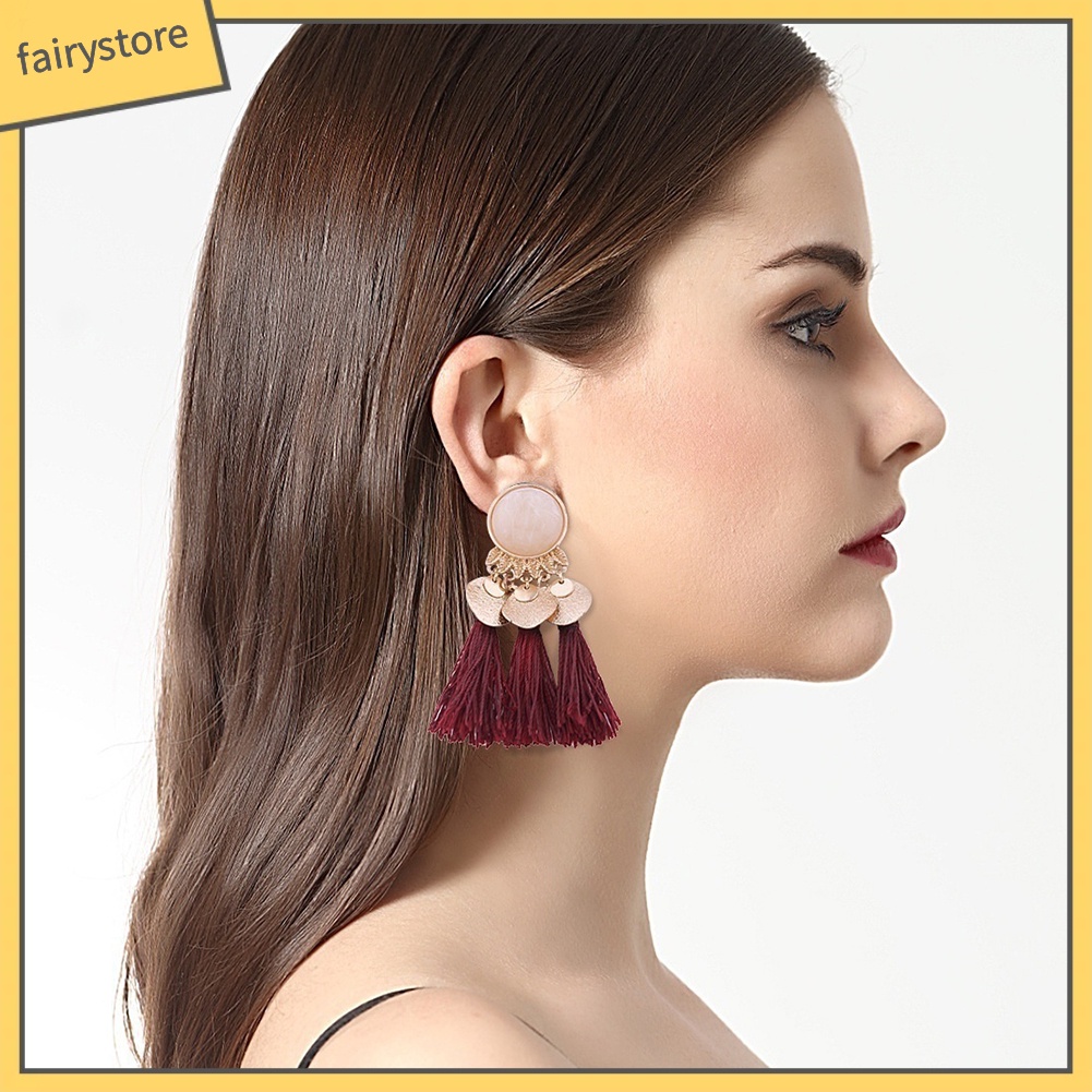 Cặp khuyên tai thời trang đính tua rua phong cách Bohemian độc đáo cá tính cho nữ