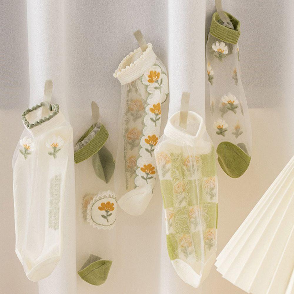 Đôi Vớ Thoáng Khí Phối Ren Màu Xanh Lá Phong Cách Nhật Bản Thời Trang Mùa Hè Cho Nữ