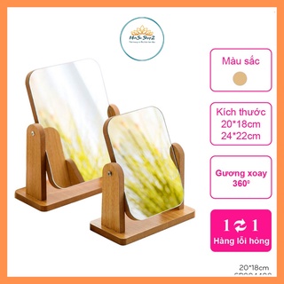 Gương gỗ để bàn phong cách Hàn Quốc xoay 360 độ trang điểm sang chảnh