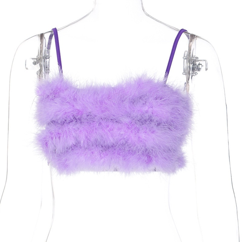 Áo Crop Top Hai Dây Lông Vũ Màu Trơn Gợi Cảm Cho Nữ