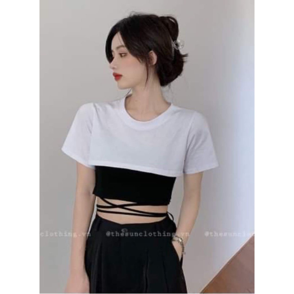 Áo croptop dây eo, set áo thun croptop 2 món chất thun mát - VIETSTAR