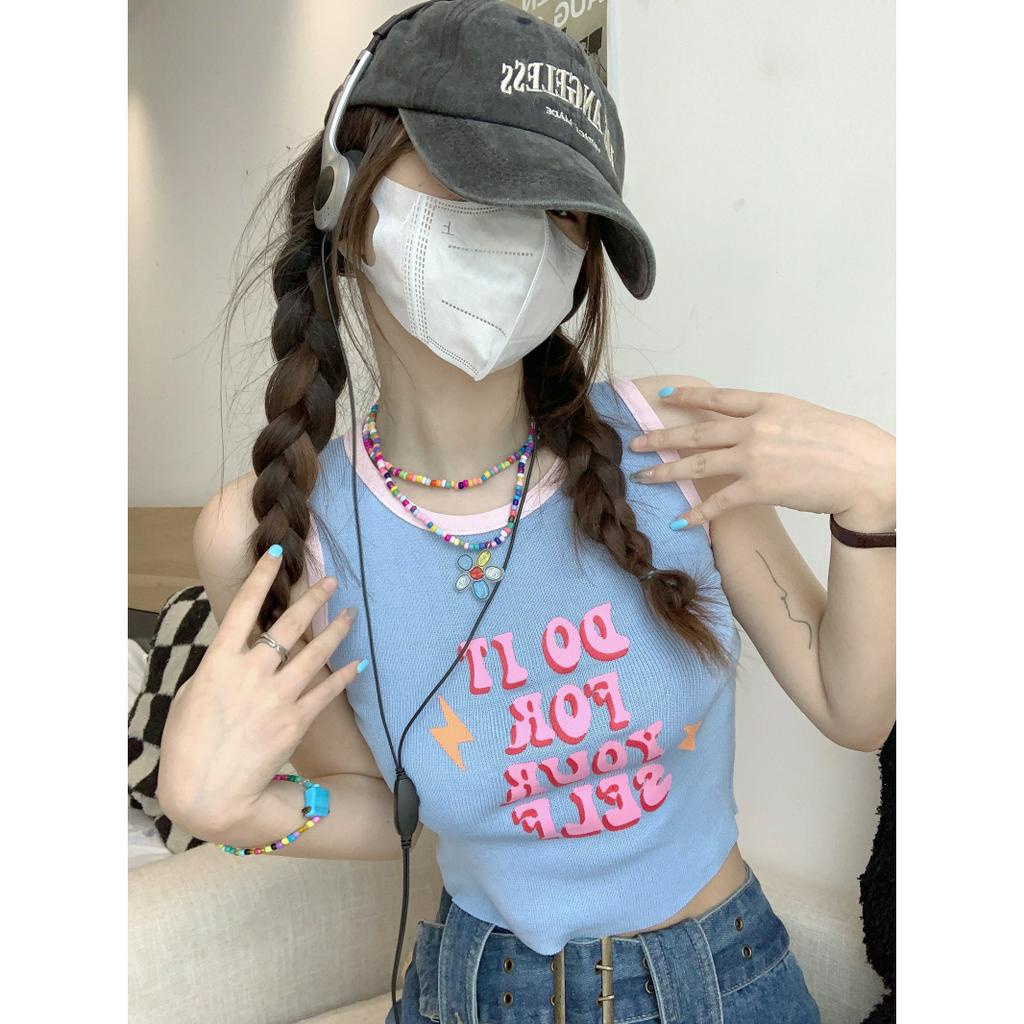 Ethelgirl Áo Hai Dây Ôm Dáng In Chữ Phong Cách Mỹ Cổ Điển Thời Trang Cho Nữ