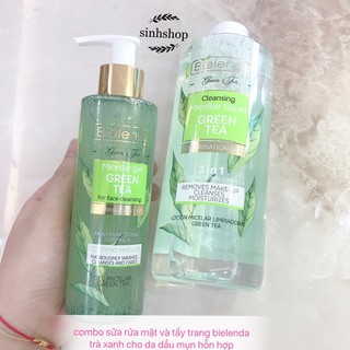 Combo Sữa Rửa Mặt và Nước Tẩy Trang Bielenda Herbta Trà Xanh Cho Da Dầu Mụn hỗn hợp hàng nội balan