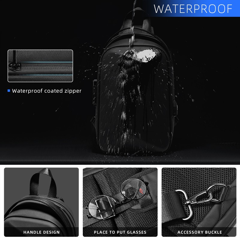 Fenruien Men New Trendy Crossbody Bag USB Charging Water Resistant Men's Shoulder Bag Short Trip Bag Fashion Daily Travel School Shoulder Bag | BigBuy360 - bigbuy360.vn