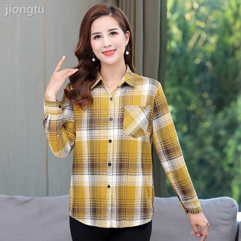 Áo Sơ Mi Cotton Dài Tay Dáng Rộng Thời Trang Xuân Thu Cho Phụ Nữ Trung Niên 40-50 Tuổi