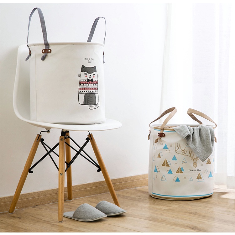 Giỏ vải Oxford đựng quần áo đa năng gấp gọn phong cách Châu Âu họa tiết hoạt hình
