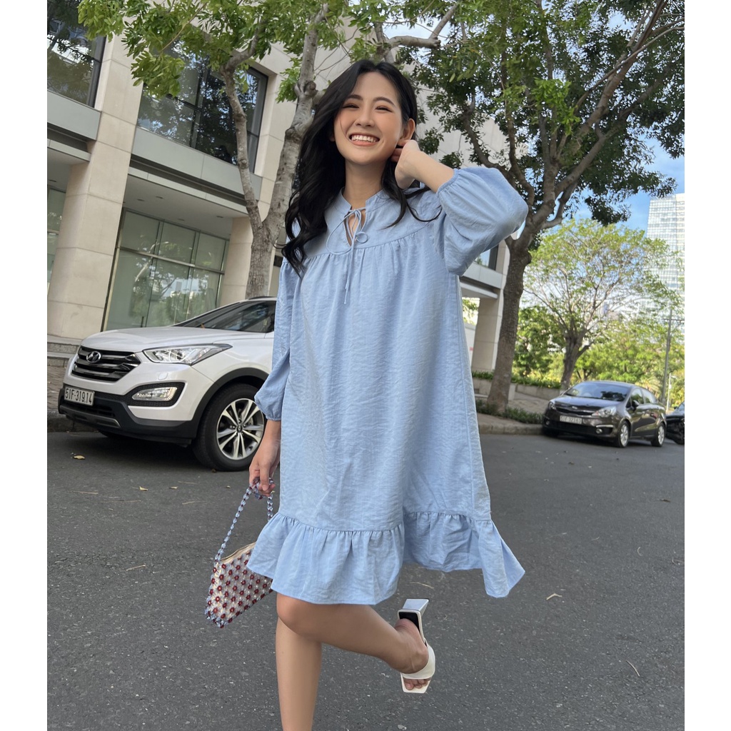 YU CHERRY | Đầm nữ baby cổ tròn, cột dây thắt nơ dễ thương, Tie Babydoll Dress YD149