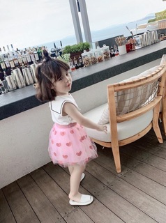 SET VÁY ÁO THUỶ THỦ TIM HỒNG CHO BÉ