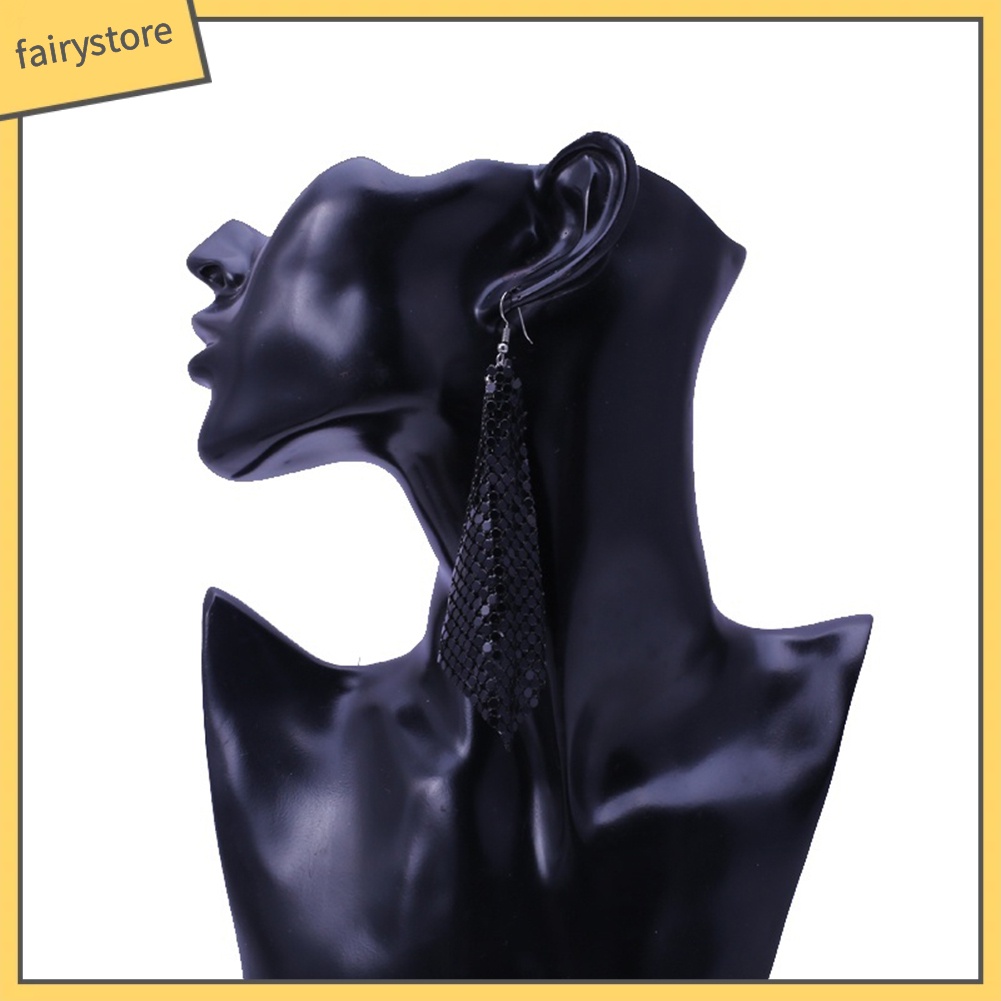 Khuyên tai dáng dài hình vuông đính kim sa sang trọng cho nữ