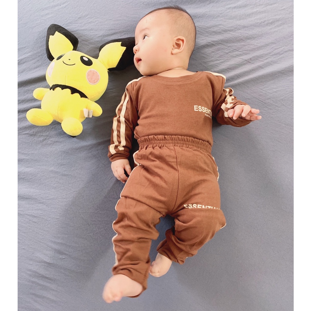 Quần áo thu đông bé trai, bé gái, bộ quần áo dài tay chất cotton zip Essen chạy sọc khỏe khoắn cho bé