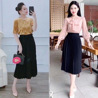Chân váy xếp ly, midi, chân váy dài, xếp li 40-58kg vừa, chân váy xếp ly dài công sở, đi chơi đi tiệc