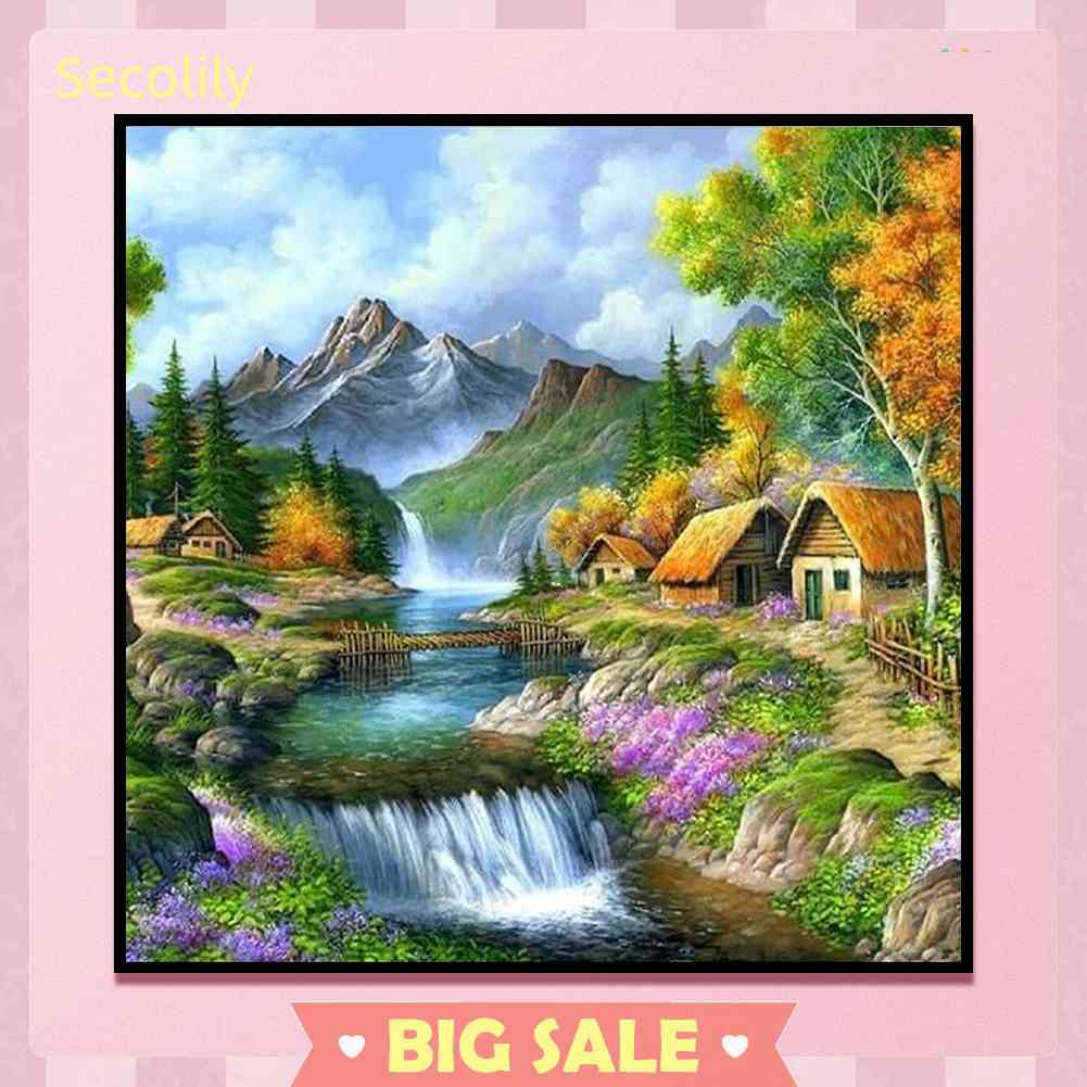 Bộ Tranh Thêu Chữ Thập DIY Hình Làng Núi 11CT