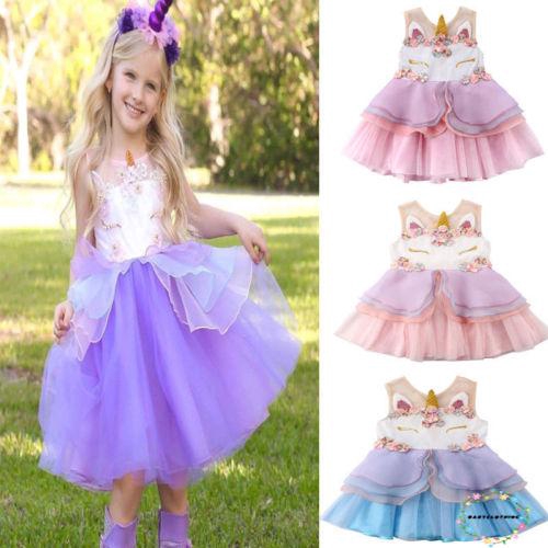 ღWSVღNew Hot Fashion Cute Kids Girl Unicorn Tulle Dress Princess Wedding Party Costume