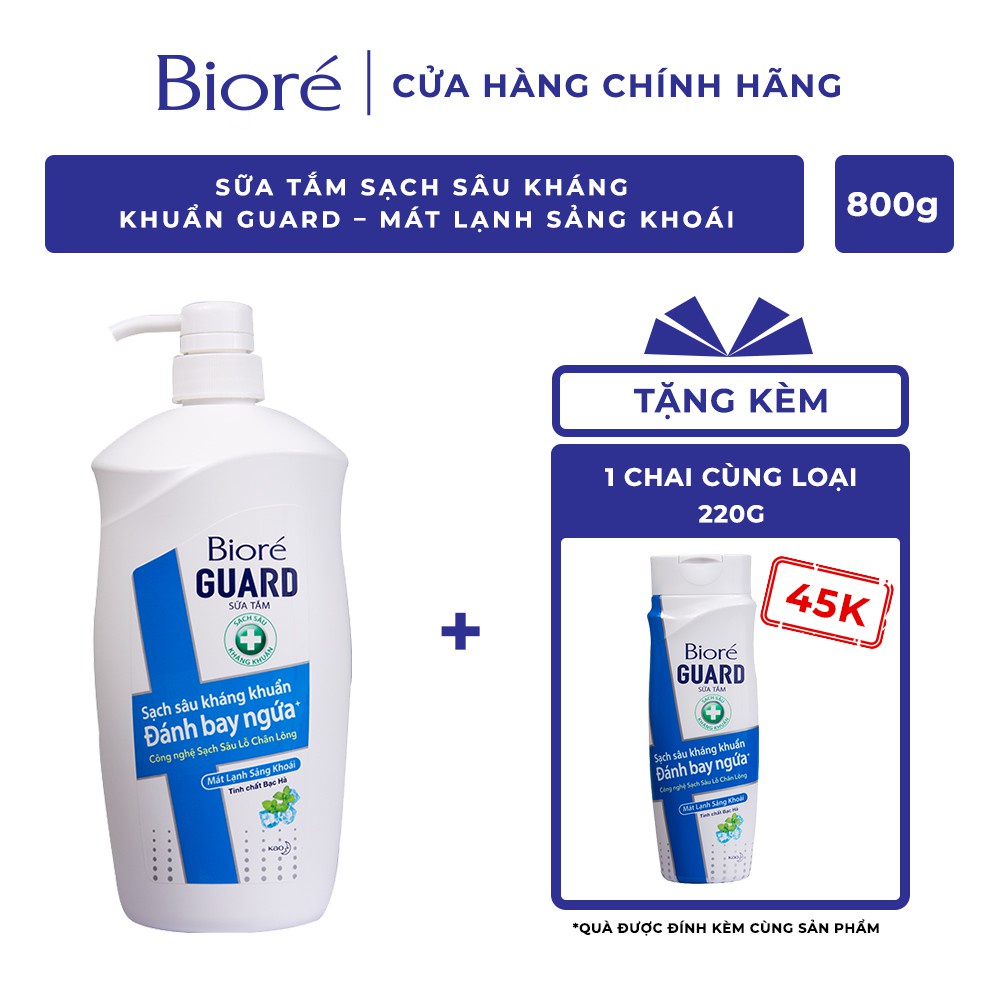 [Mã FMCGKAO4 - 8% đơn 250k] Bioré Sữa Tắm Sạch Sâu Kháng Khuẩn Guard – Mát Lạnh Sảng Khoái 800g Tặng 1 Chai 220g