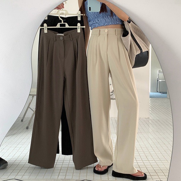Quần ống rộng cạp cao KA chất kaki 2 da mềm mịn co dãn, có size M và L, clothes ullzang hack dáng hot